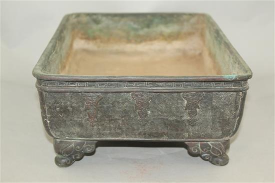 Three Japanese bronze bonsai dishes, 19th century, 17.5cm - 39cm